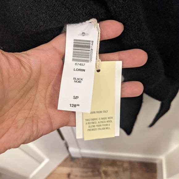 Black mockneck sweater with tie. - Picture 3 of 4